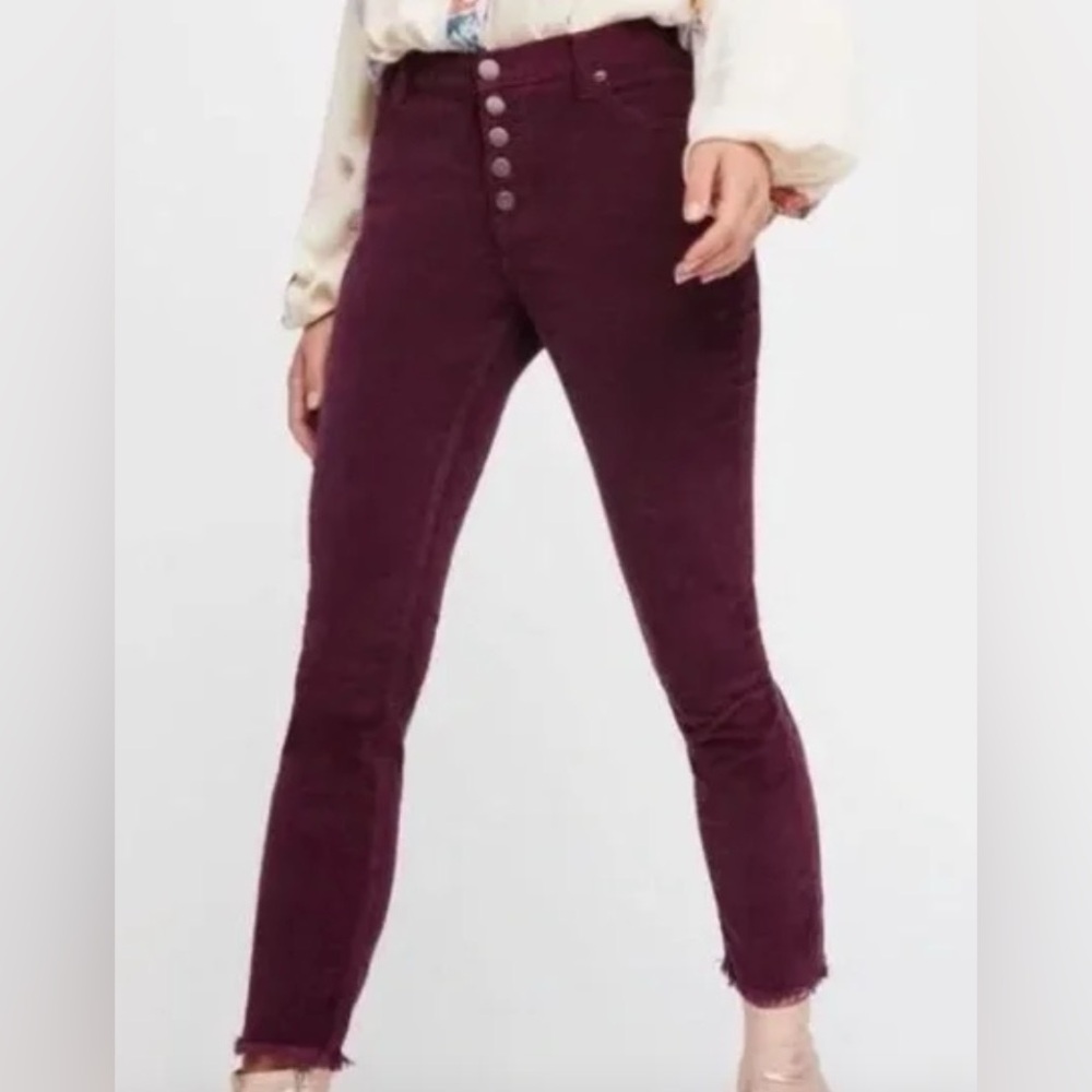 Free People Reagan Hem Corduroy Button Fly Burgundy Pants